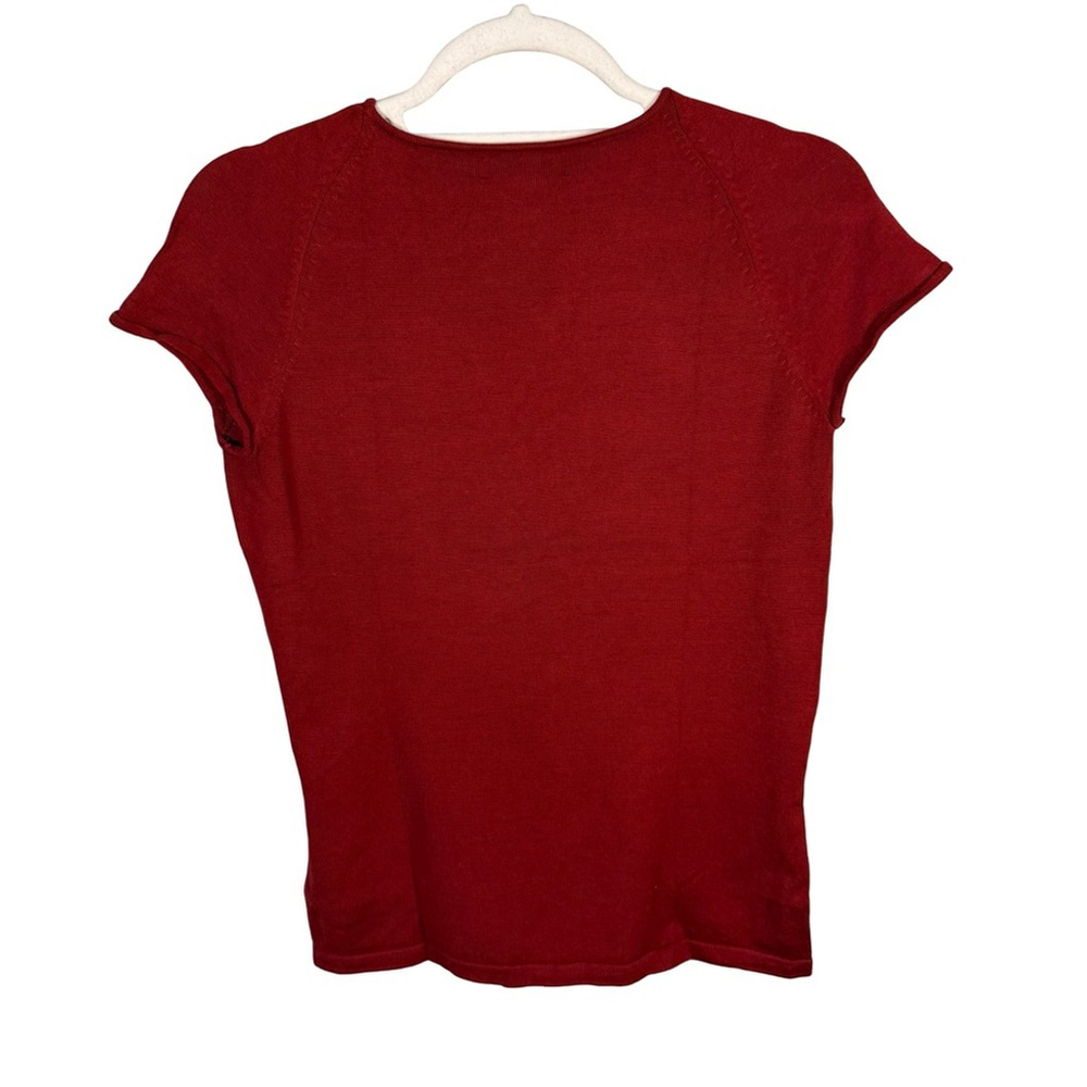 Banana Republic Deep Red Wrap Knit Short Sleeve Blouse Size M Classic Minimalist - Picture 2 of 10